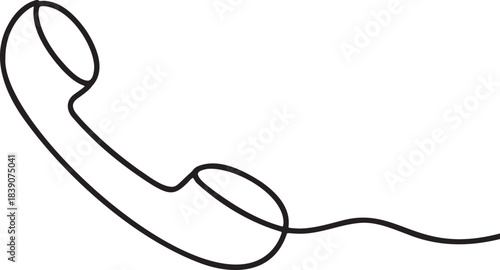 Single line drawing of classic telephone receiver with cord extending across space