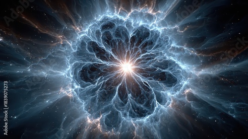 Starburst of blue and white illuminates dark space dynamic celestial burst glows with blue and white hues