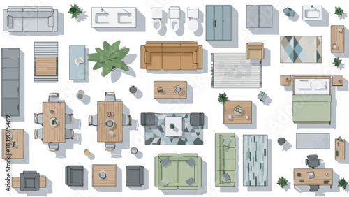Large Top View Furniture Set Vector Collection for Interior Floor Plan Layouts