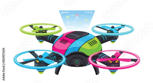 Colorful drone with propellers ready for flight and aerial photography 1.