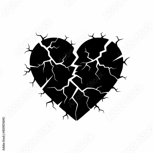 silhouette of a cracked heart vector on a white background