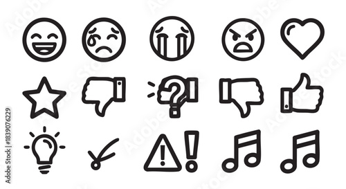 Doodle Style Icons of Emotions Rating and Basic Symbols Set
