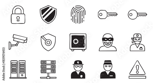 Drawn icons of security and data protection for web design