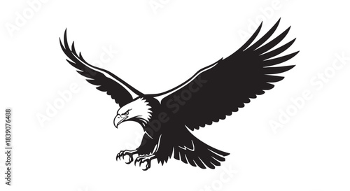 Eagle soaring silhouette on white background showcasing freedom and strength