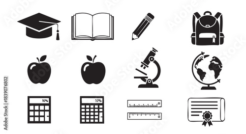 Education concept with graduation cap apple book and calculator icons