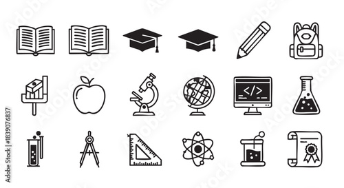 Education icons in a flat design concept study and learning