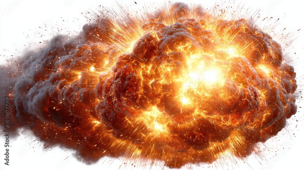 Fototapeta premium Large explosion creates vivid orange and black smoke cloud vast fiery blast generates dramatic orange black smoke plume