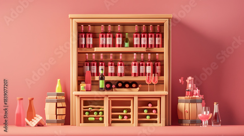 Fototapeta Naklejka Na Ścianę i Meble -  3d isometric low-poly clay wine cellar wooden