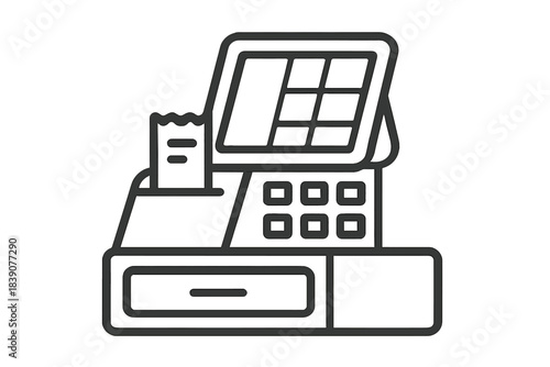 Outline icon of modern point of sale terminal displaying a receipt