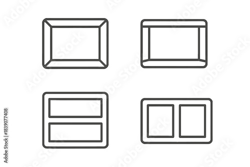 Four simple rectangular frame layout icons featuring rounded corners