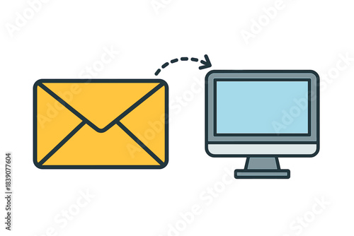 Email message transfer to computer monitor icon graphic