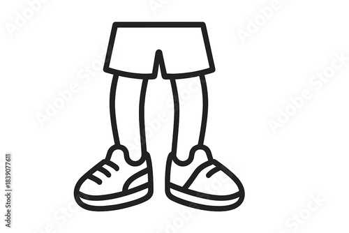 Outline drawing of human legs wearing shorts and athletic footwear