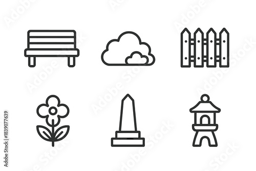 Simple outline icons representing common park and garden elements