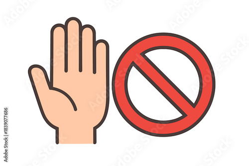 Raised hand and prohibition sign combination for stop and warning