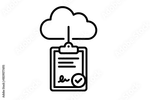 Outline icon for cloud data contract signing and approval process