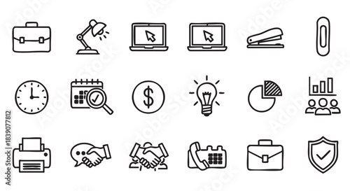Hand Drawn Doodle Business Icons Set For Presentations and Designs