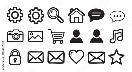 Hand Drawn Doodle Icon Set for UI UX Web Design Application