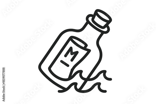 Floating message in a bottle icon with letter M inside