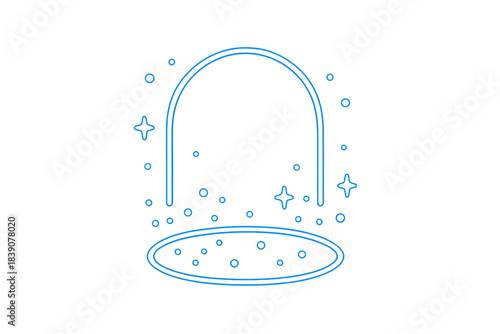 Minimalist blue line art of magic portal or archway with sparkles