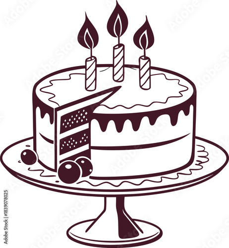 A simple silhouette of a birthday cake with a lit candle