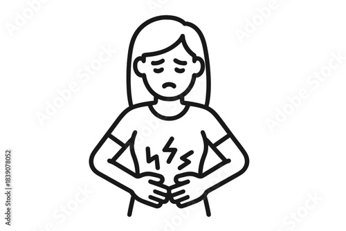 Woman suffering from stomach pain and abdominal cramps symptom