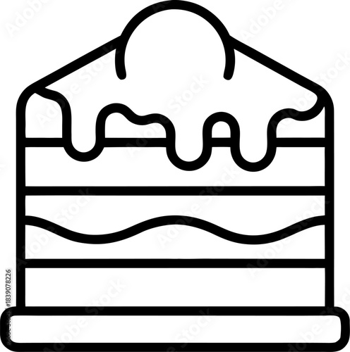 A simple outline of a multi layered cake on a white background