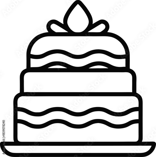 A simple outline of a layered cake on a white background