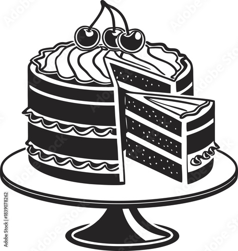 A silhouette vector graphic of a layered cake on a white background