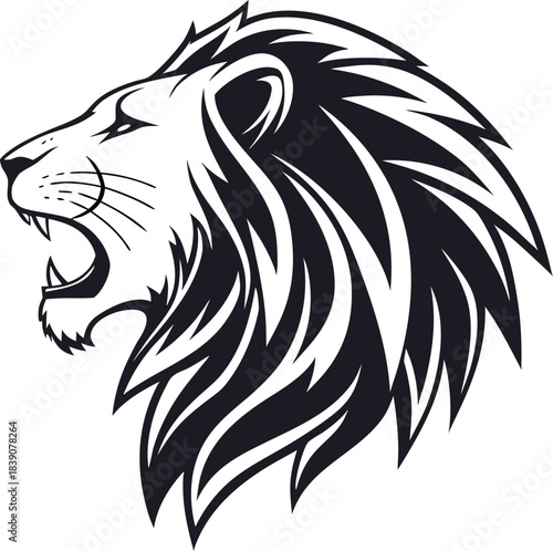 Detailed silhouette of a lion head icon on a white background