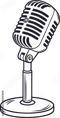 Simple black outline of a microphone on a white background