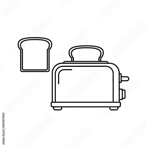 Toaster Toasting Bread Slice Kitchen Appliance Minimalist Line Art Illustration