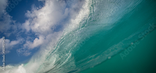 Photography Big crest of breaking colorful ocean wave falling down, surfing water