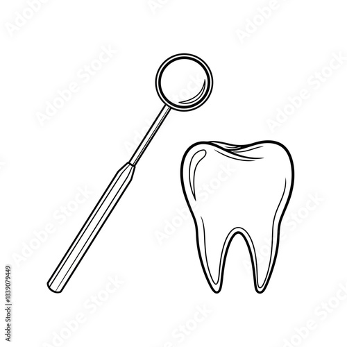 Dental Examination Tools and Tooth Illustration in Minimalist Graphic Style for Oral Care Concept