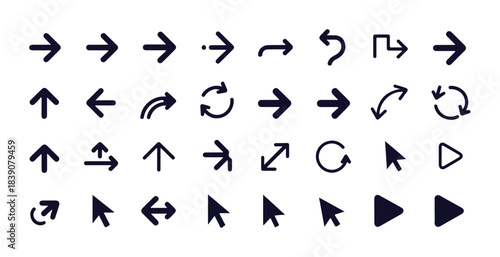 Set of modern arrows in various shapes and directions isolated on white background digital design elements