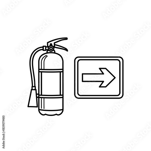 Fire Safety Equipment, Fire Extinguisher, Emergency Exit Sign, Indoor Setting, Graphic Illustration