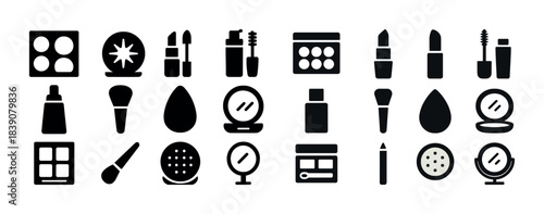 Set of various makeup icon illustrations in black and white