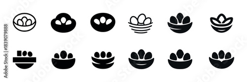Collection of black and white egg icon designs in various styles