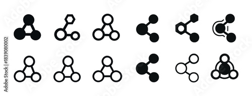 Abstract molecule icon set featuring diverse molecular and chemical structures