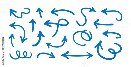Hand drawn doodle arrows set sketch up arrow left arrow right arrow curved arrow down arrow