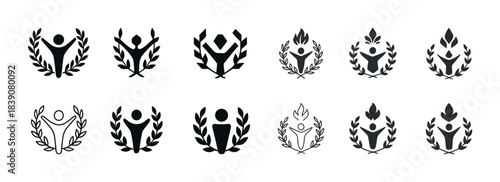 Set of abstract human figures with laurel and flame elements