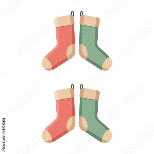 Christmas Stockings Isolated on White Background, Festive Holiday Decoration