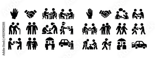 Icons of human interaction: helping hands, family support, community care
