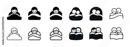 Minimalist icon set of sleeping figures in various poses