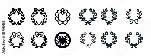 Variety of decorative black wreath icon designs