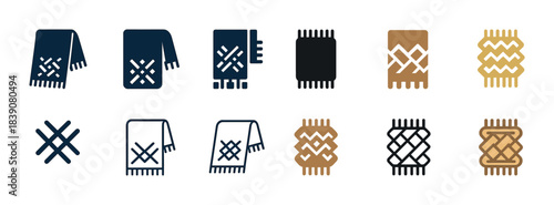 Set of various textile pattern icons in different colors and styles