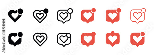 Heart notification icons in black and red variations