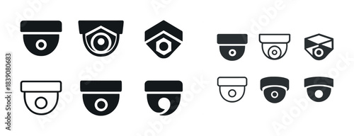 Set of surveillance camera icons in various styles and shapes