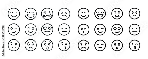 Set of expressive emoji faces in various emotional states