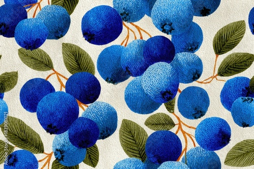 Playful Scandinavian-style blueberry motif simple yet bold shapes muted blues and creams cozy kitchen decor vibe seamless pattern background