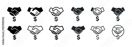 Handshake and dollar icons: business and financial symbol set